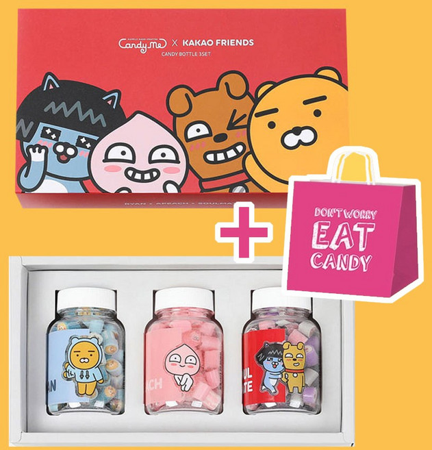 카카오 프렌즈 화이트데이 사탕 수제 캔디 선물세트, 3개, 70g