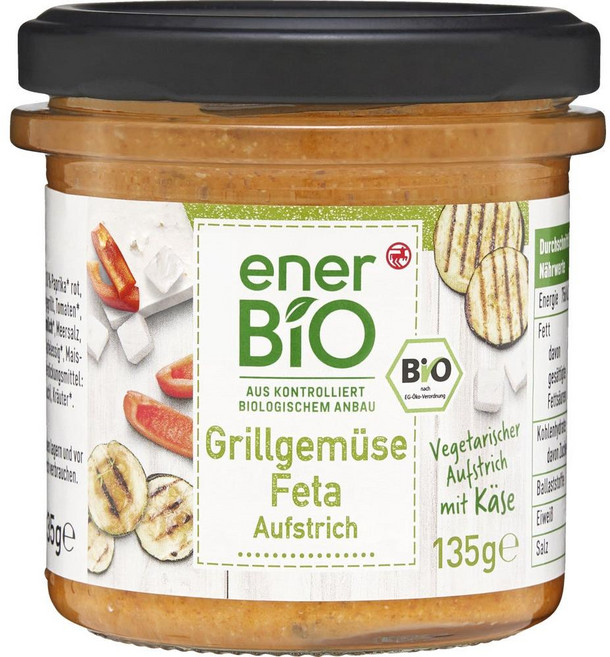 독일 에너바이오 Ener BIO BBQ vegetables Feta spread 구운 야채 페타 스프레드, 6개, 135g