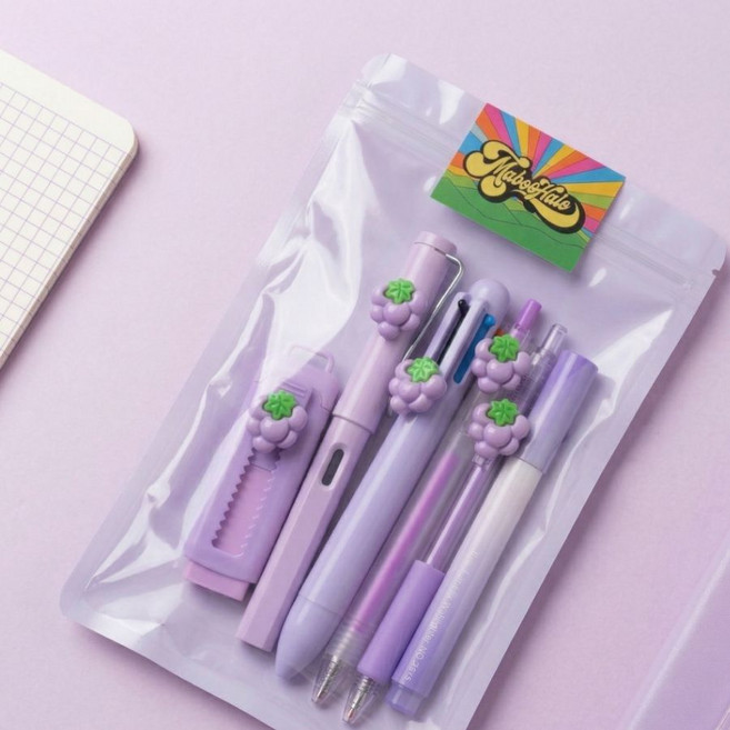 마보앤할로 과일 문구세트 학용품 볼펜세트 교회 학교 단체선물, 2개, 퍼플 - 포도