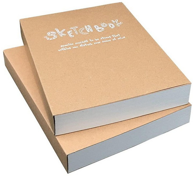 Kraft 커버 드로잉 노트 및 스케치북 - 빈 플레인 스케치북 2개 세트 - 125g 두께의 용지 A5 사이즈 150x210mm 용지 드로잉 및 스케치에 이상적 - 128장