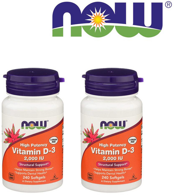 미국 Now Foods 비타민D3 2000IU 240캡 x 2통 (비타민D3 효능), 240정, 2개