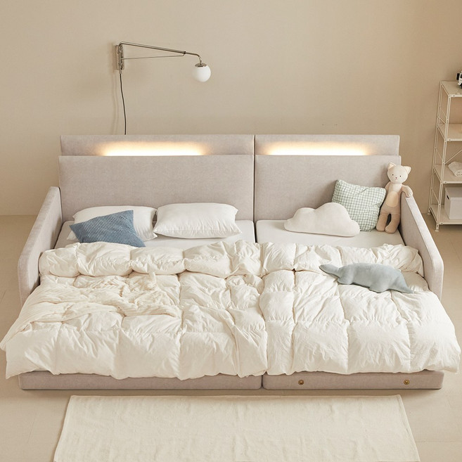 매트리 코코 LED 패밀리침대 + 매트리스, 탄탄26cm소프트SS+Q_베이지(방수커버증정)