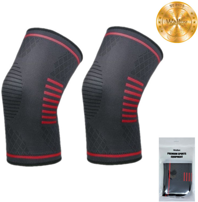웰럽 릴리브 무릎보호대 2개 1세트 헬스 축구 등산 농구 테니스, 레드