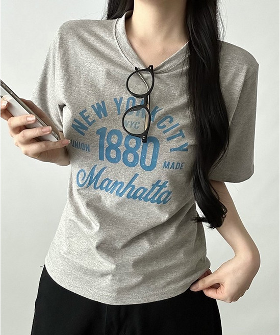 비토샵 여성용 1880 뉴욕 시티 레터링 반팔티 기본티