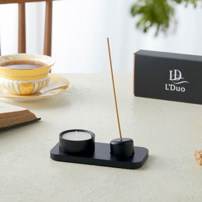 엘듀오 금속 알루미늄 인센스 홀더 - 모던 소품 선물용 스틱 콘 캔들 겸용형, 블랙