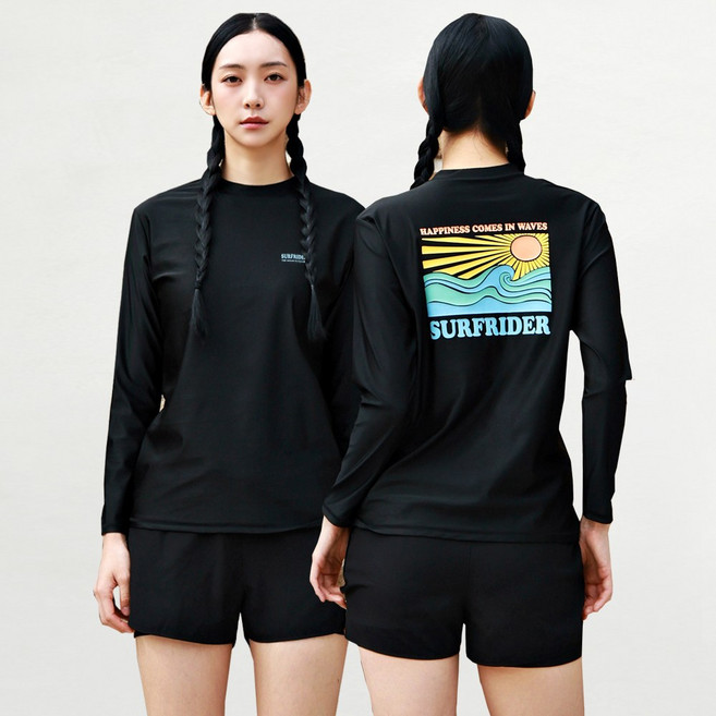 [자체제작] 서프라이더 여성 상하의 2장세트 긴팔수영복 래쉬가드 자외선차단 체형커버 오버핏 루즈핏 빅사이즈/SURFRIDER