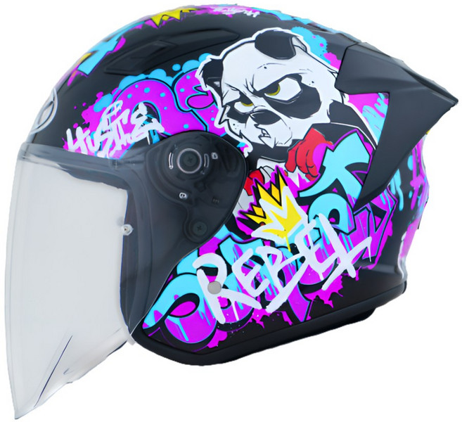 프로라이더스 NHK S1 듀얼바이저 오토바이 그래픽 헬멧 오픈페이스 뮤랄블랙토스카, 뮤랼블랙