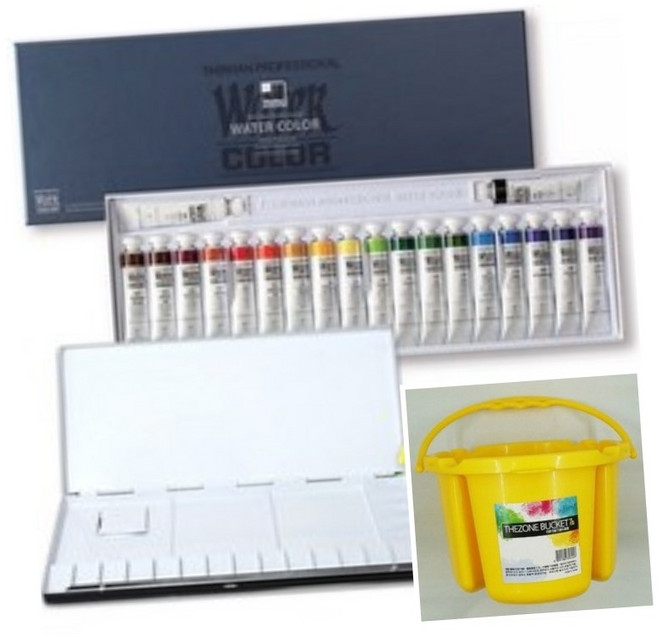 신한화구] 신한수채화물감 12ml 20색/미광20칸팔레트/더존물통/옵션택, 더존물통