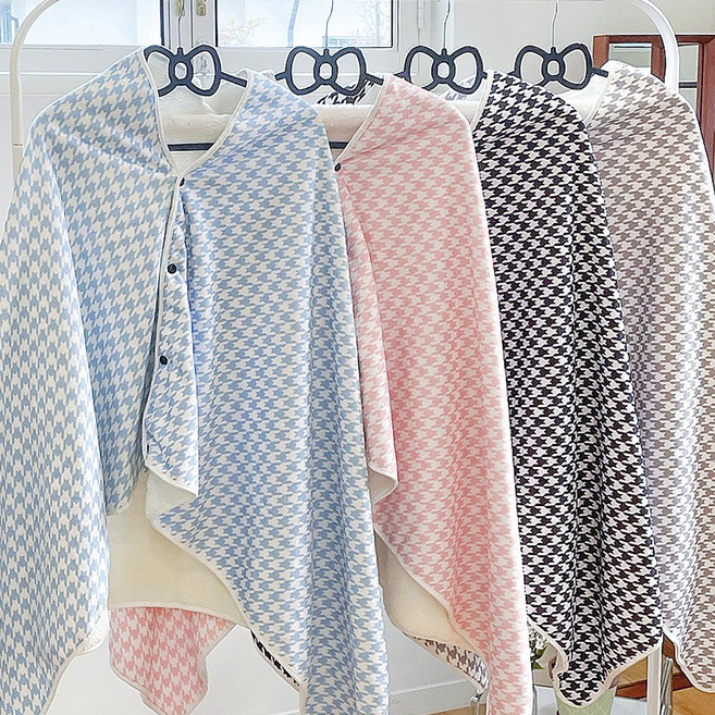 나나상점 하운드체크 극세사 똑딱이 망토 담요