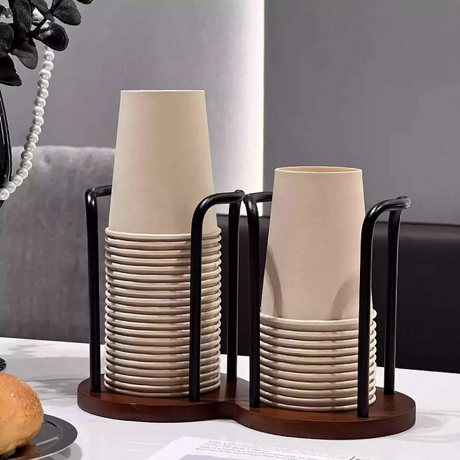 시웨이 우드 종이컵 디스펜서 홀더 거치대 사무실 탕비실 원목 정리대, 1개, 블랙 2구