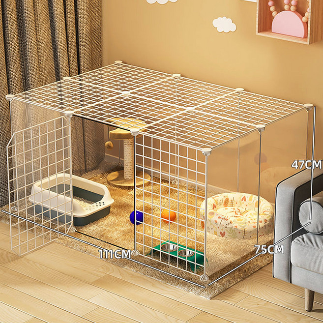 Fowod 고양이 울타리 고양이 케이지 가정용 실내 대형 여유 공간 애완 동물 고양이 새끼 고양이 작은 격리 울타리 빈 케이지, 제품 03 - 뚜껑 및 문 포함, 1개