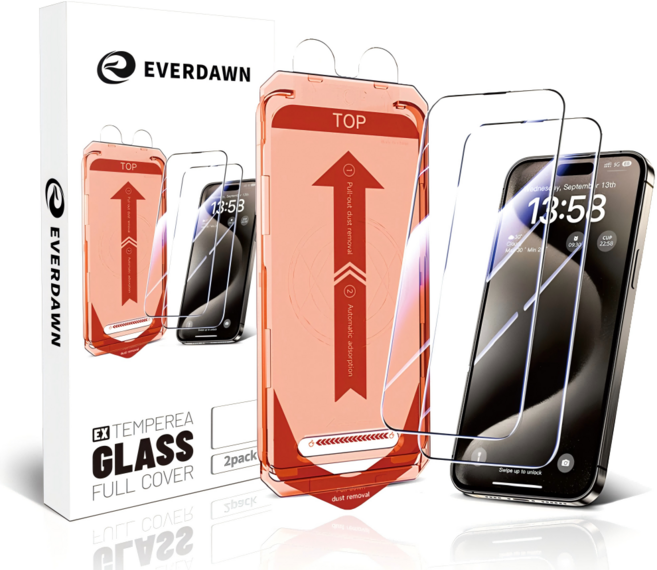 에버던 터치강화 고경도 HD 강화유리 액정보호필름 이지트레이 2p, 1세트