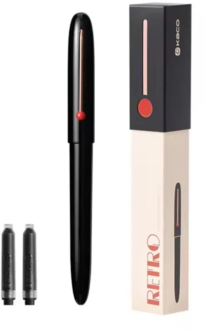 새로운 KACO 레트로 만년필 클래식 디자인 EF 0.38mm 펜촉 잉크 리필 변환기 선물 상자 패키지 일일 쓰기, 04 Black