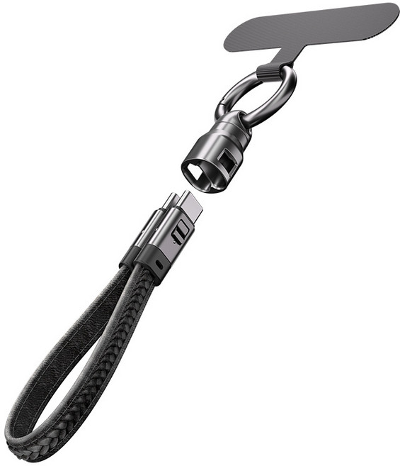 쿠벨르 릴라이블엘 C타입 고속충전 데이터 전송 레더 스트랩 케이블 키링 240W, 1개, 블랙, 22cm