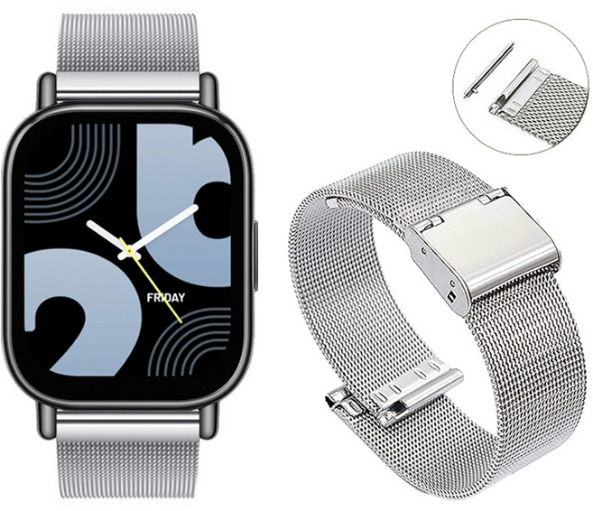 SKENOS 22mm 표준 스트랩 스테인리스 밀레니즈 시계줄 레드미워치5 라이트 액티브 어메이즈핏 갤럭시워치 호환, 실버, 1개