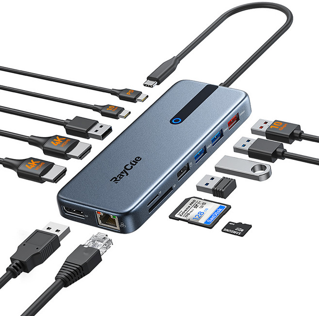 RayCue 13포트 USB-C 멀티허브 | 4K60Hz HDMI | 10Gbps USB3.2 | PD100W 고속충전 | 기가비트 랜 | SD/TF 리더기, 1개, 메탈릭 그레이