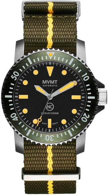 MVMT Nigel Cabourn Collaboration 남성용 오토매틱 시계 40mm 교체 가능한 나일론 스트랩 200M 방수 - 남성을 위한 선물