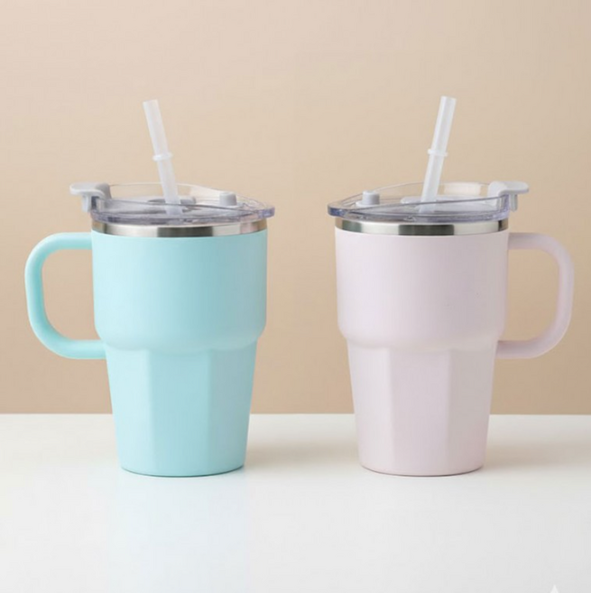 304스텐 휴대용 600ml 대용량 빨대 텀블러 캠핑용품 아웃도어 맥주잔 보냉 보, 그린