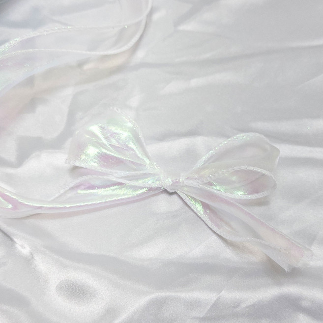 리빙준 청첩장 꽃 포장 홀로그램 오로라 오간디 오간자 리본, 36m, 화이트, 4mm