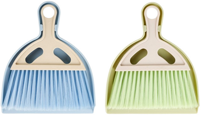 책상 청소 미니 빗자루 쓰레받이 세트, 블루+그린, 1개