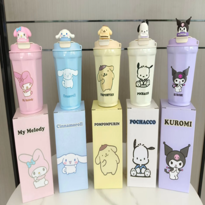 [갓성비] 워니미니 가볍고 귀여운 피규어가 붙어있는 480ml 산리오 캐릭터 텀블러 5종, 1개, 다크옐로우 폼폼푸린