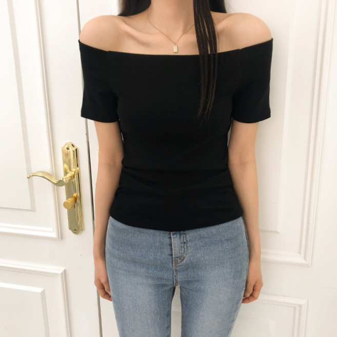 [여리여리/4col] 로즈 슬림핏 반팔 오프숄더 티셔츠