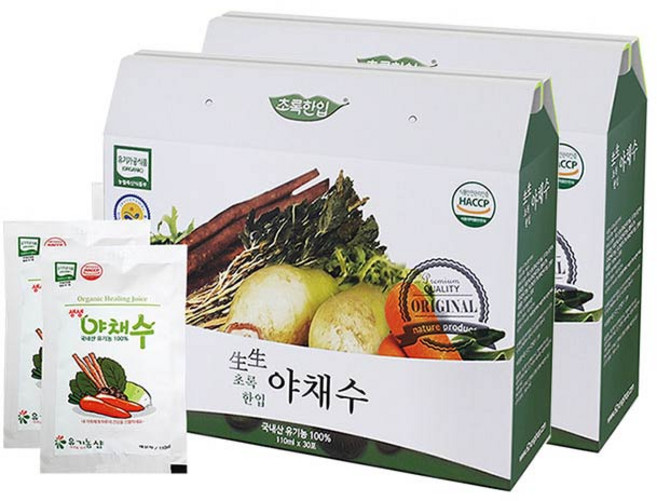 초록한입 생생 유기농 야채수 주스, 3.3L, 2개