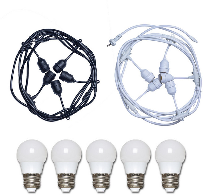 파티라이트 5m 5구 1P 인찌구 5P 캠핑 조명 오징어등 야외 감성조명, 블랙, 전구색(노란빛)