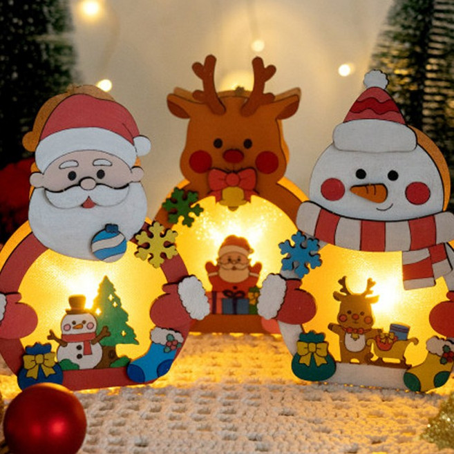 민화샵 크리스마스 MDF 무드등 (3중택1) 크리스마스 오너먼트 트리장식 수면등 겨울소품 diy, 크리스마스 MDF*무드등*_산타(LED점멸등 포함)