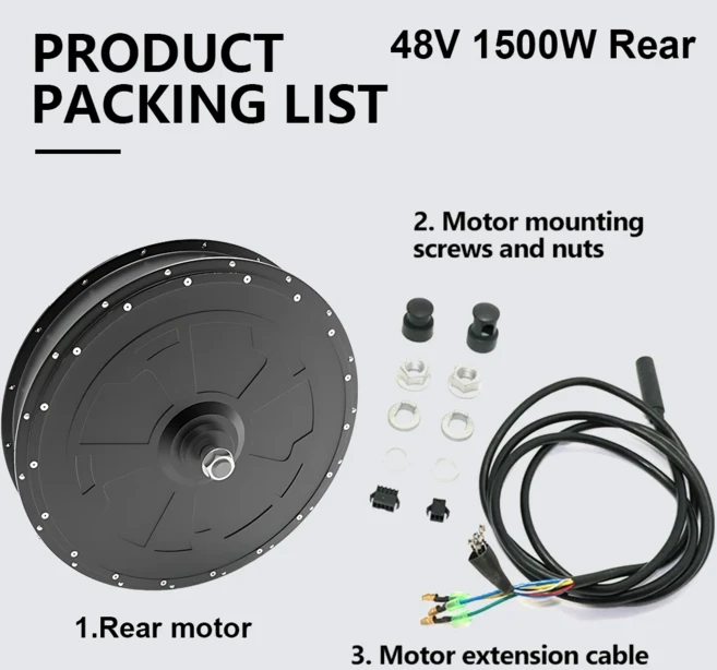 자전거 리어 허브 모터 48V 1500W 브러시리스 기어리스 개조 키트 (3핀 플러그 포함 디스크 V 브레이크용), 02 48V 1500W, 01 Rear Motor, 03 27.5''