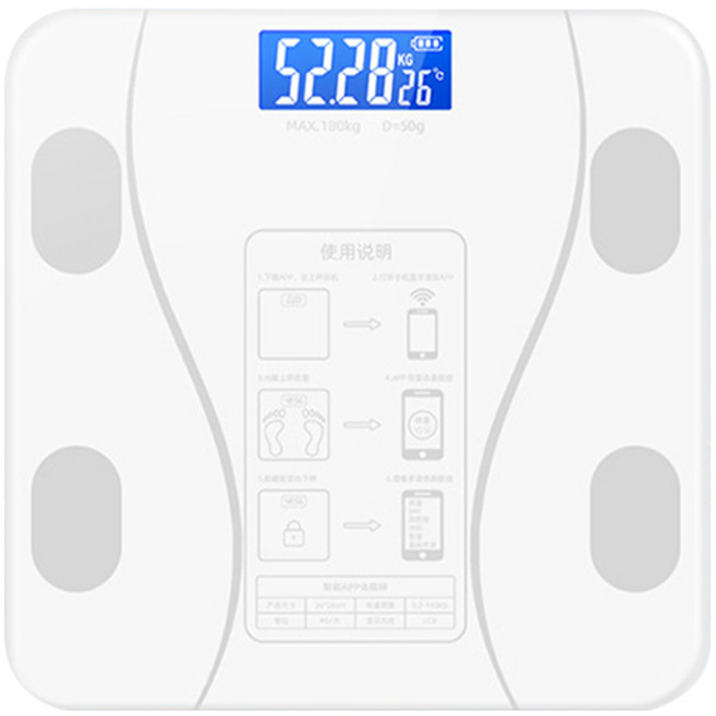 藍牙體脂計 體重計 0.01kg高精度 USB充電 APP數據同步 LCD夜視螢幕 白色款, 1個, 白色-藍芽充電款