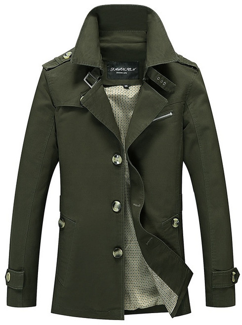 FASHION 男士中長款風衣外套 立領休閒商務防風夾克 多色可選