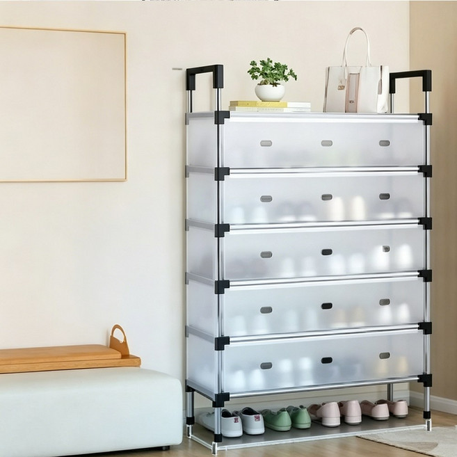 永旗 組合鞋櫃 半透明防潮防塵鞋架, 1個, 【防塵門款】6層長82款29高110cm