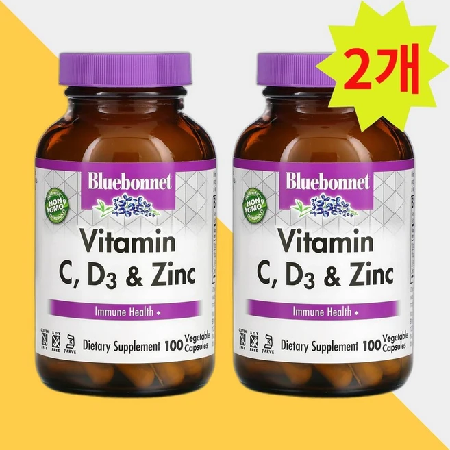 블루보넷 뉴트리션 비타민C D3 아연 100+100정 아스코르브산, 2개, 100개, 100정 - 쿠팡