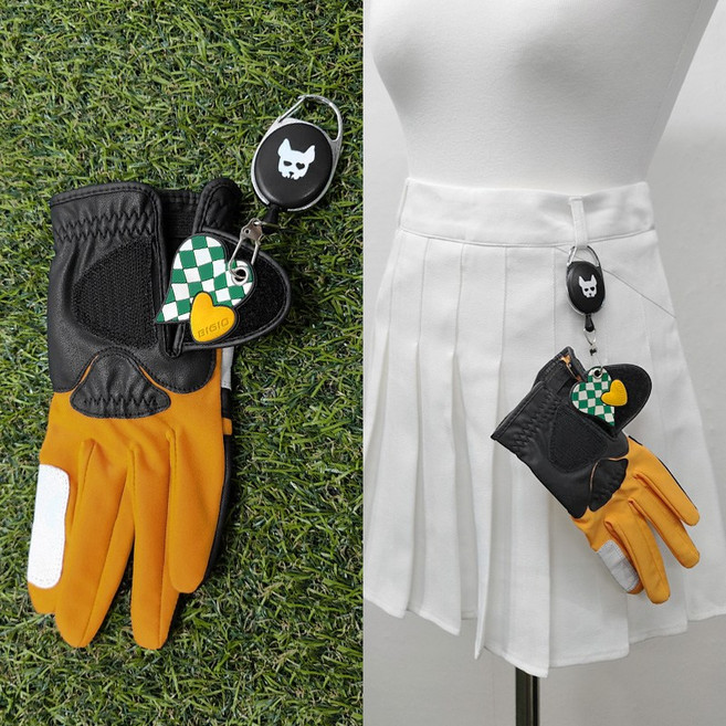 골프 하트 체크 장갑 찍찍이 걸이 릴와이어 포함 홀더 키퍼 건조기 벨크로 캐디용품 버디나비 키링, 체커보드