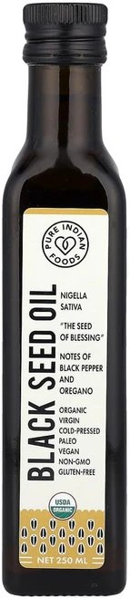 Pure Indian Foods 유기농 냉압착 버진 블랙씨드오일 250 ml 1팩, 1개 - 쿠팡