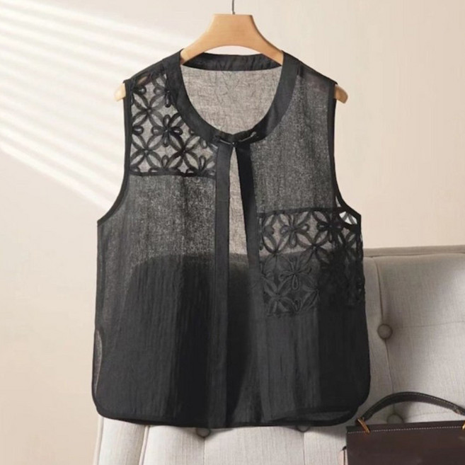 swygsqql 개량한복 베스트 여성 여름 시스루 조끼 민소매 레이어드