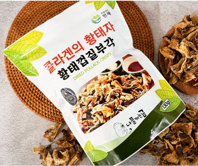 [나물캐는곰] 황태껍질 부각 오리지널 130g 콜라겐 듬뿍 바삭한 수제부각 청정 강원도 황태 술안주 튀각 추천, 1개