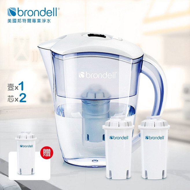 美國邦特爾 H2O 八周長效濾水壺（白）2芯 - 買再贈濾心1入（共3芯）, 1個