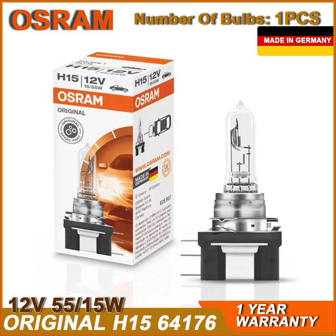 OSRAM 오리지널 64176 PGJ23t-1 할로겐 헤드라이트 주간 주행등 안개등 DRL 전구 골프 아우디 Q7 용 H15 12V 55 W 15W 3200K, 1개