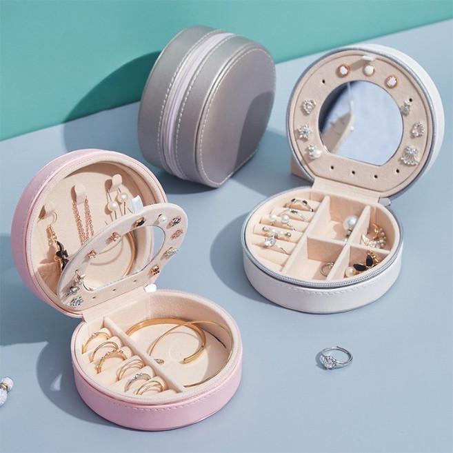 레모릭스 원형 2단 거울 방수 휴대용 쥬얼리 케이스 보석함