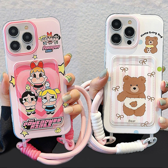 갤럭시 a35 a55 a54 a52 귀여운 캐릭터 카드 수납 지갑형 로프 스트랩 슬림 젤리 케이스