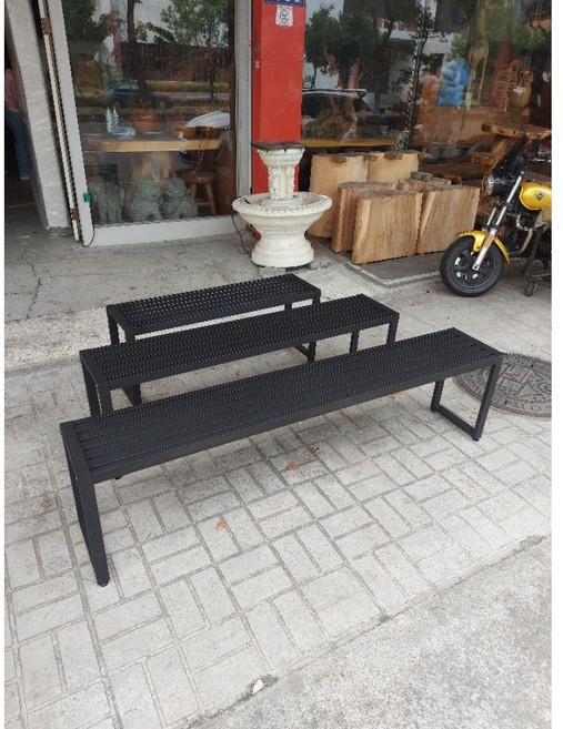 台灣製造口字椅腳長板凳 適用騎樓公園休閒椅、情人椅、等待椅, 1件, 110cm, 黑色