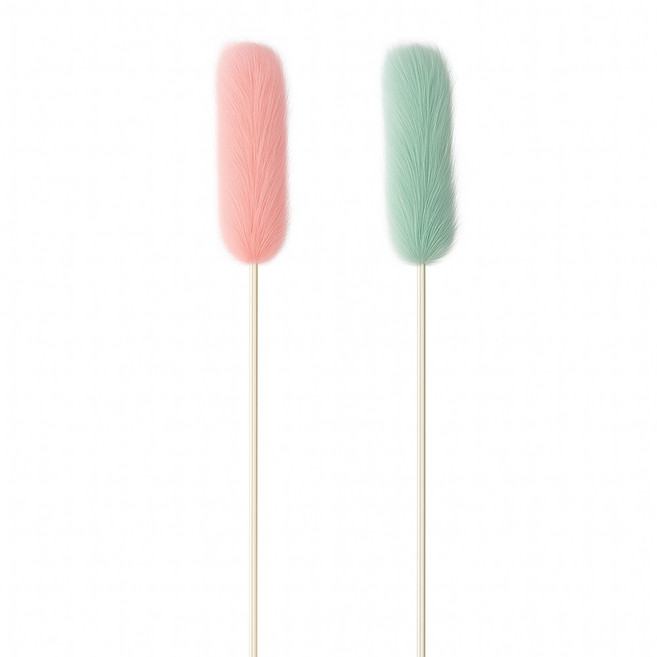 로테오 고양이 밍크 토끼털스틱 장난감 오뎅꼬치, 핑크+그린, 1세트