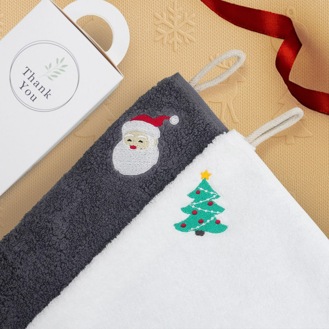 어메니티타올 크리스마스 자수 40수 주방 고리수건 1개 손잡이케이스 선물세트, 20개, 라이트그레이 (눈사람)