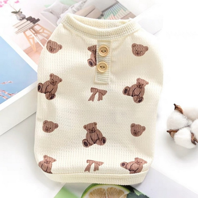 코코스튜디오 강아지옷 봄 여름 가을 신 와플 테디 올인원 & 나시, 코코 신 와플 테디/나시, 아이보리, 1개