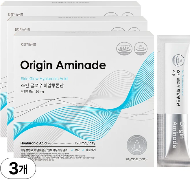 [오리진 아미네이드] 2중 기능성 스킨 글로우 마시는 비건 히알루론산 (콜라겐 글루타치온 아미노산), 3박스, 30회분 - 쿠팡