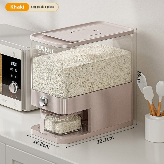 고급 압착 쌀통 방충 방습 밀봉 가정용 식품 등급 쌀 상자 밀가루 저장 항아리, 1개, 28khaki