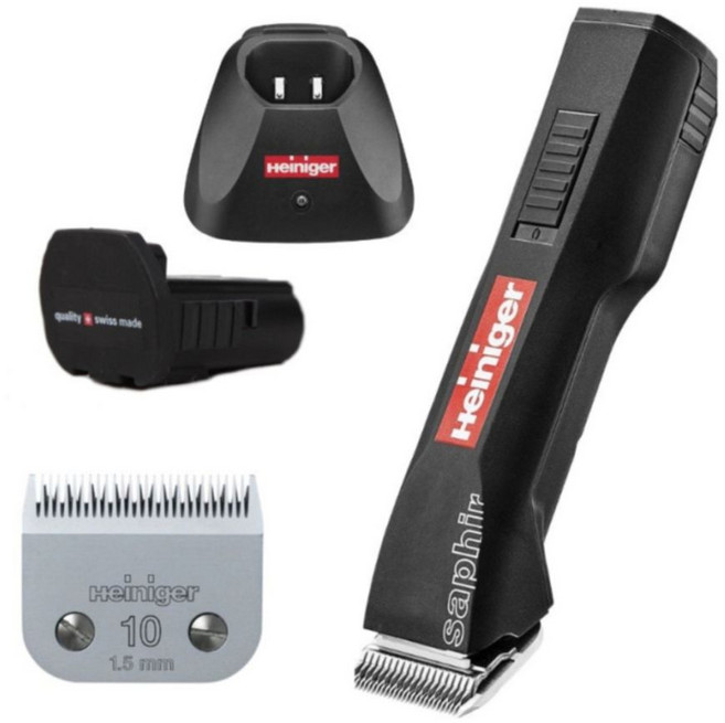 하인이거 클리퍼 사파이어 무선 베이직 블랙 Heiniger 애견미용 트리머, 1개, H. 유선 5날 헤드 세트 3색
