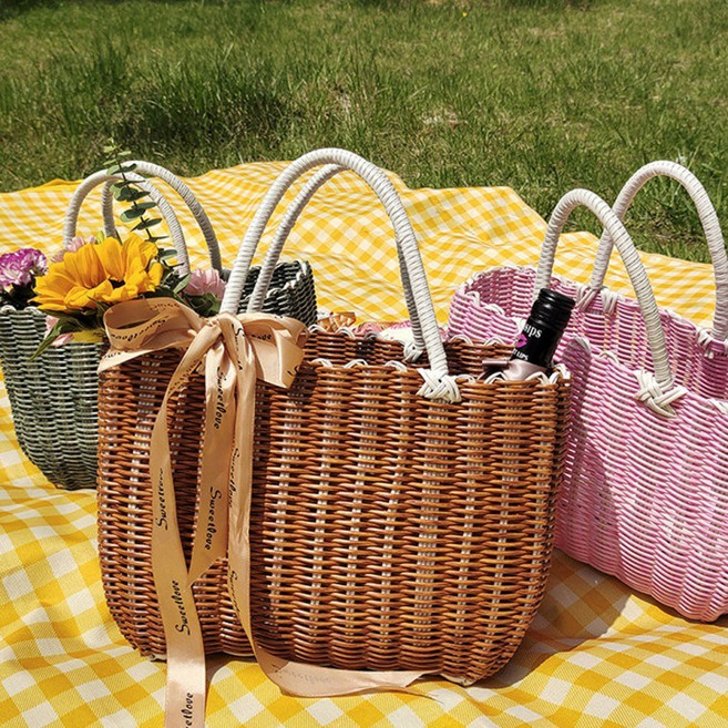 [큰손할인] 피크닉 빨대가방 여성 토트백 그물 네트 여름 비치백 스트로우백 바구니 바스켓 물놀이 해변